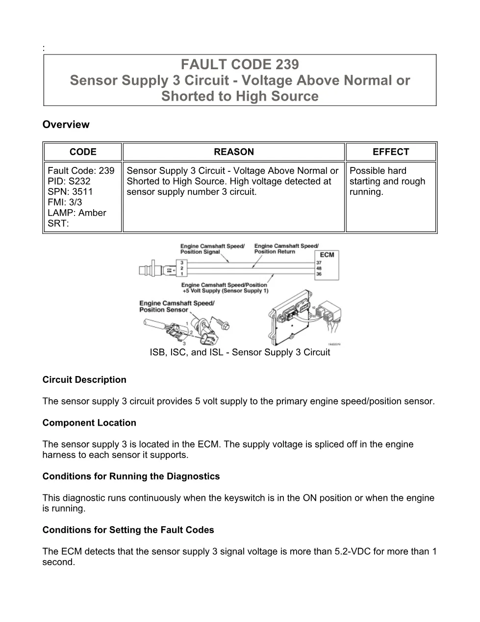 Cummins fault code 239 troubleshooting manual — Sensor Supply 3 - preview page 1 of 3