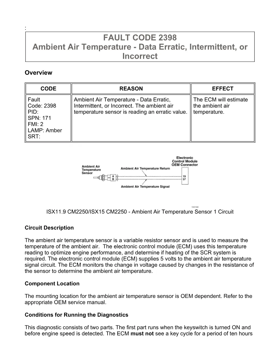 Cummins fault code 2398 troubleshooting manual – SPN 171 FMI 2 - preview page 1 of 6
