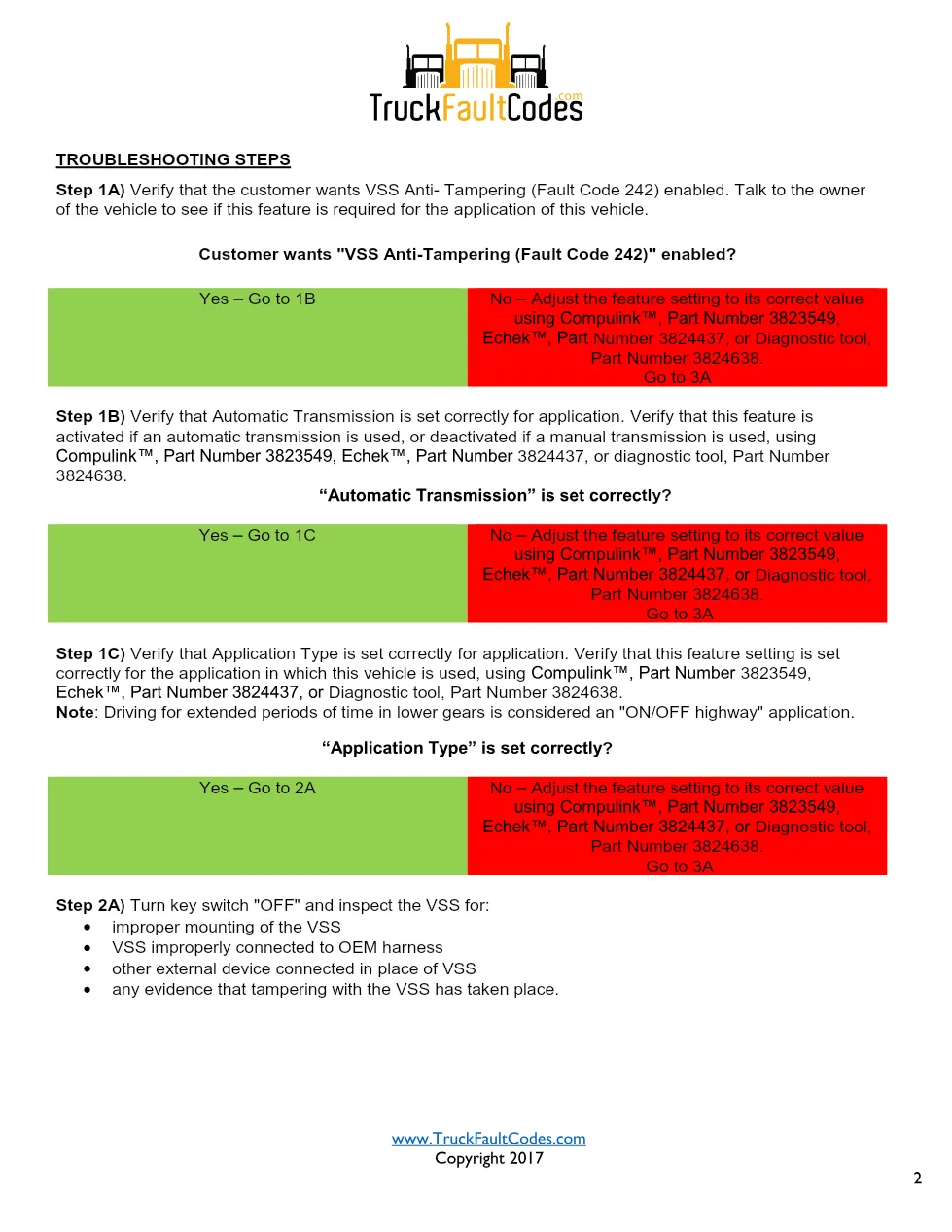 Cummins fault code 242 — Vehicle Speed Sensor VSS Circuit – Guide - preview page 2 of 4