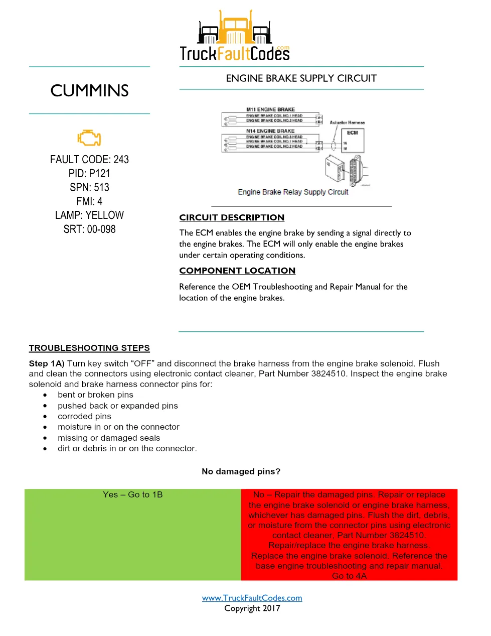 Cummins fault code 243 — Engine Brake Supply Circuit – Official - preview page 1 of 4