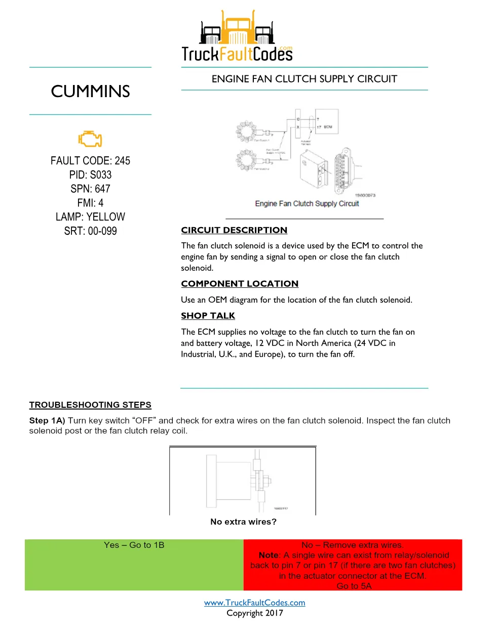 Cummins fault code 245 — Engine Fan Clutch Supply Circuit – Guide - preview page 1 of 5