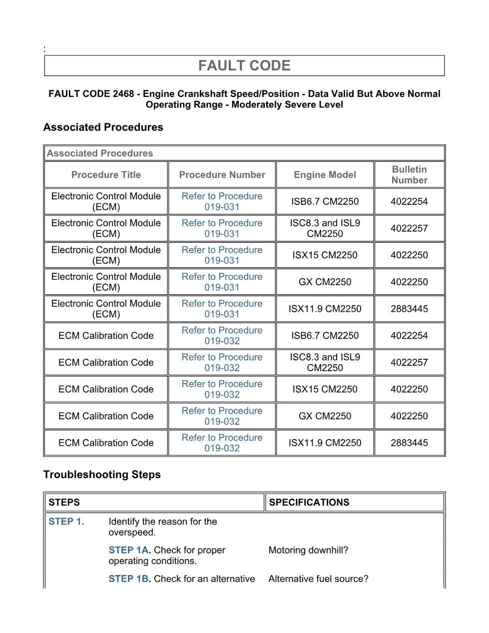 Cummins fault code 2468 — Engine Crankshaft Speed/Position, SPN - page 3 is available after signing in