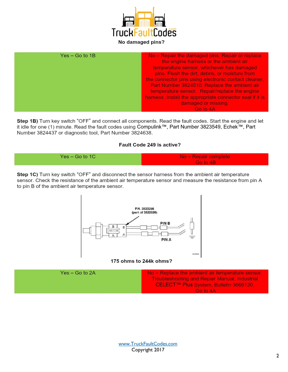 Cummins fault code 249 — Ambient Air Temperature Sensor Open - preview page 2 of 4