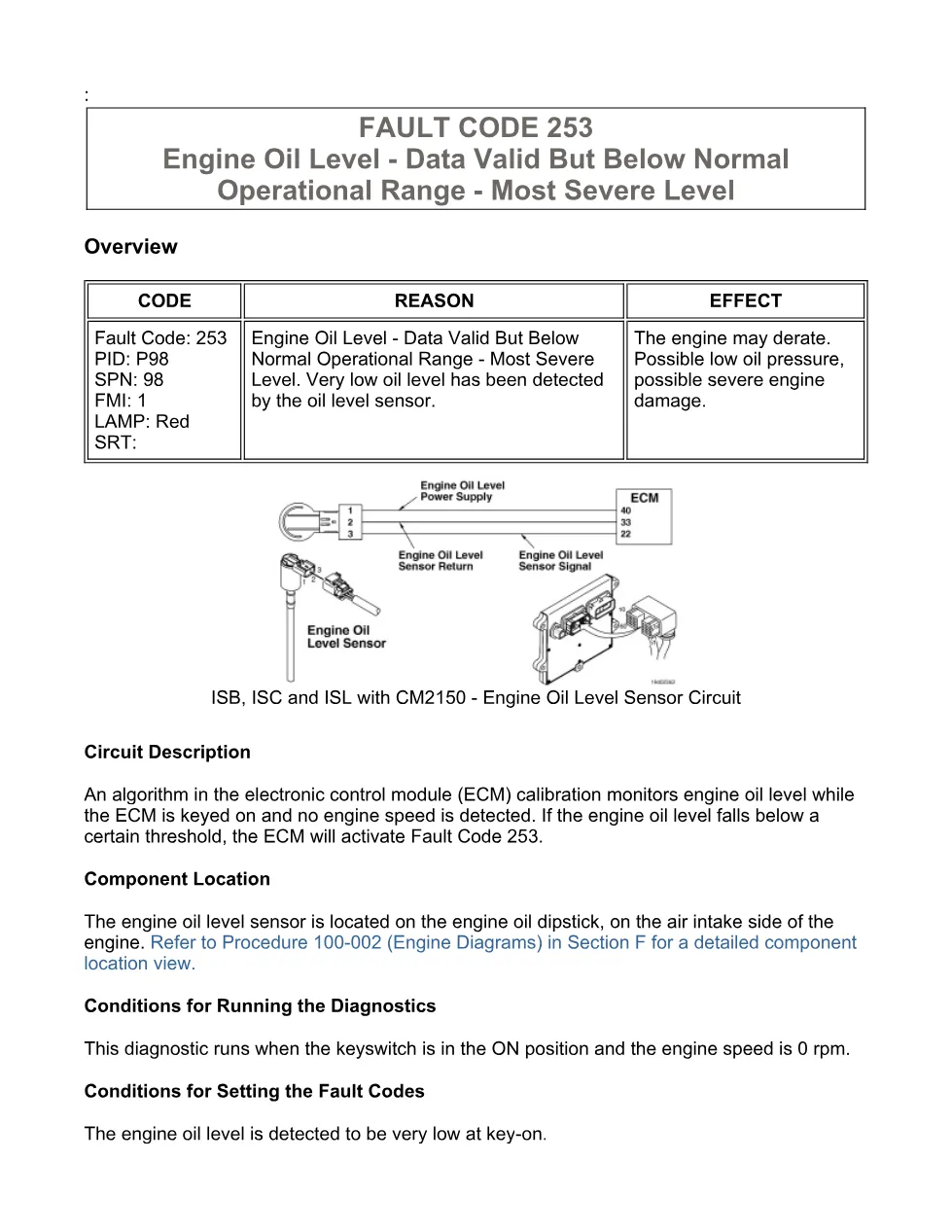 Cummins fault code 253 troubleshooting document — Engine Oil - preview page 1 of 3