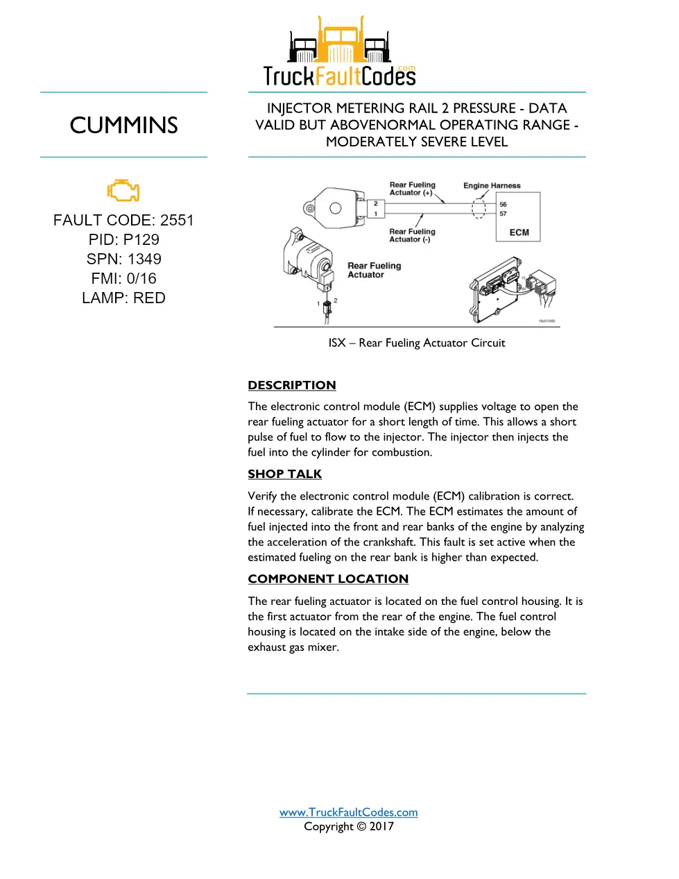 Cummins fault code 2551 — ISM CM871 (2007-09) DTC manual — SPN - preview page 1 of 3