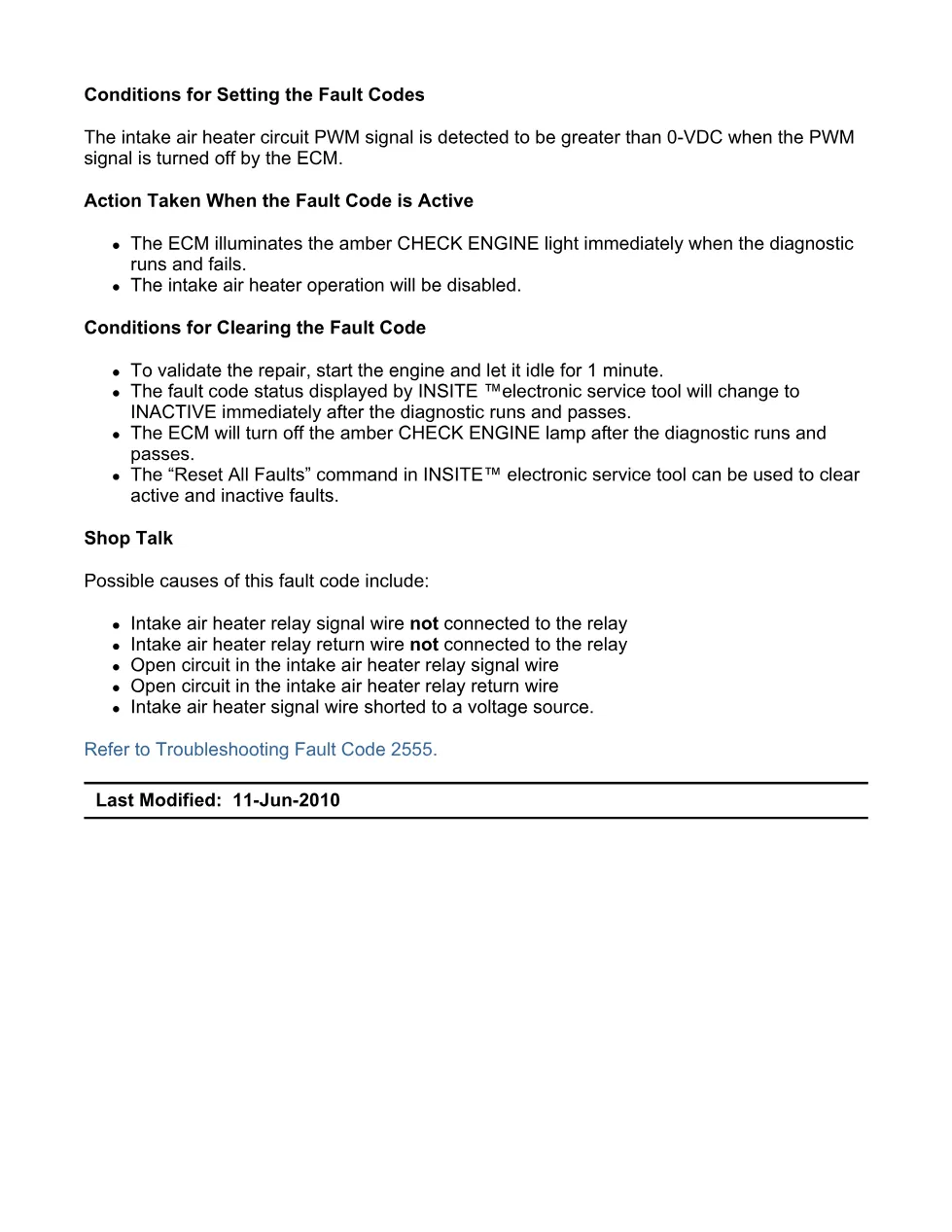 Cummins fault code 2555 — Engine Intake Air Heater 1 Circuit, SPN - preview page 2 of 6