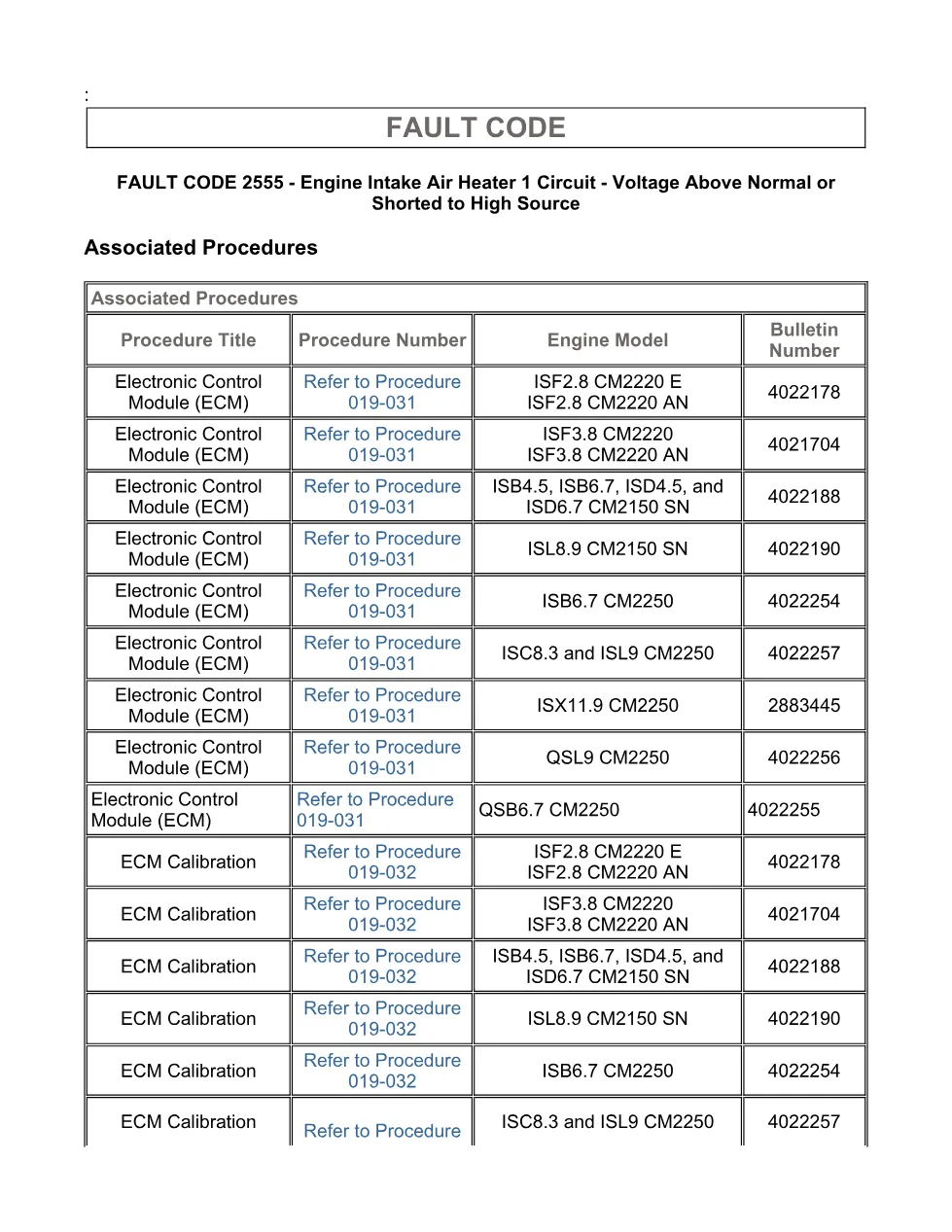 Cummins fault code 2555 — Engine Intake Air Heater 1 Circuit, SPN - page 3 is available after signing in