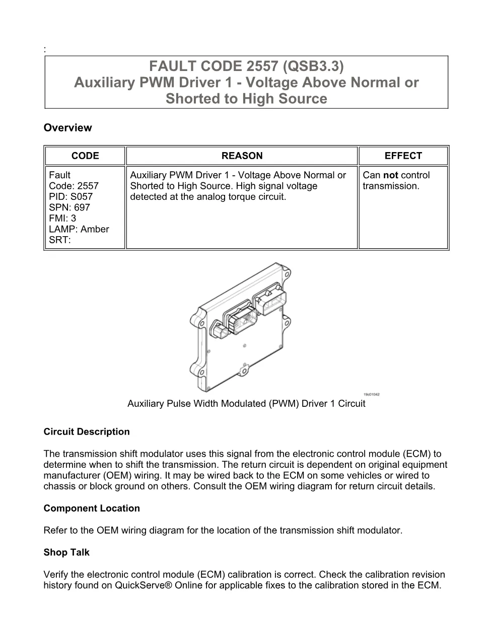 Cummins fault code 2557 Troubleshooting Manual — Code 2557.pdf - preview page 1 of 3