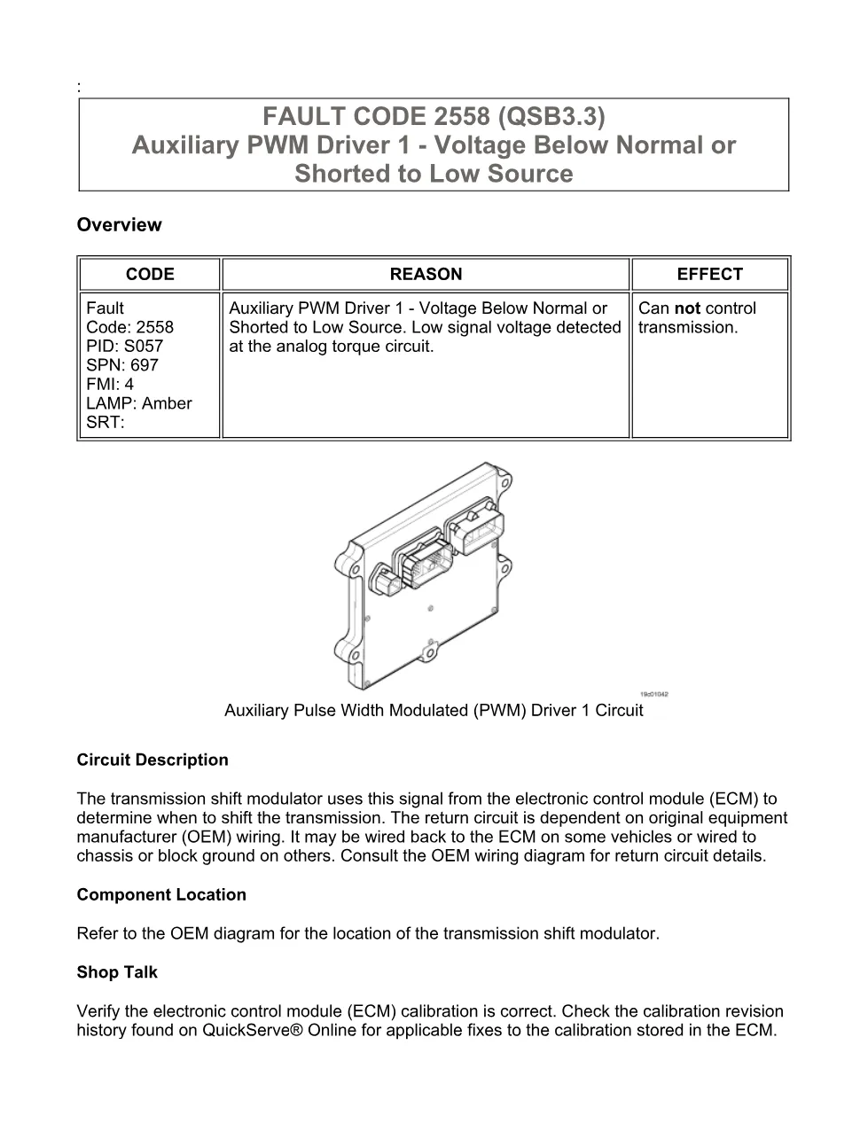 Cummins fault code 2558 troubleshooting manual — Code 2558.pdf - preview page 1 of 3