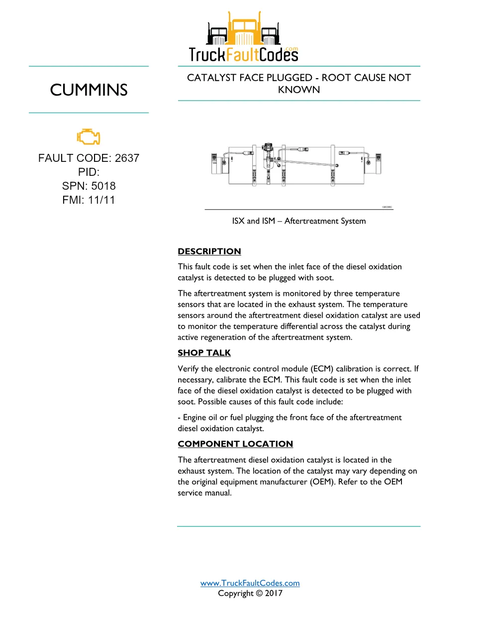 Cummins fault code 2637 — ISM CM871 (2007-09) DTC manual — SPN - preview page 1 of 3