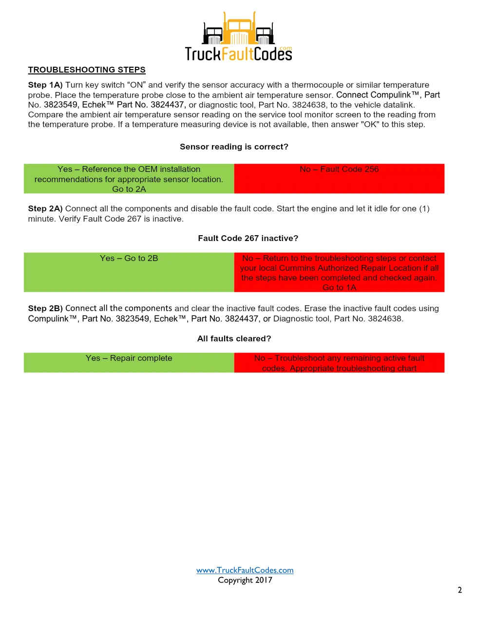 Cummins fault code 267 — Ambient Air Temperature Signal – Service - page 2 is available after signing in
