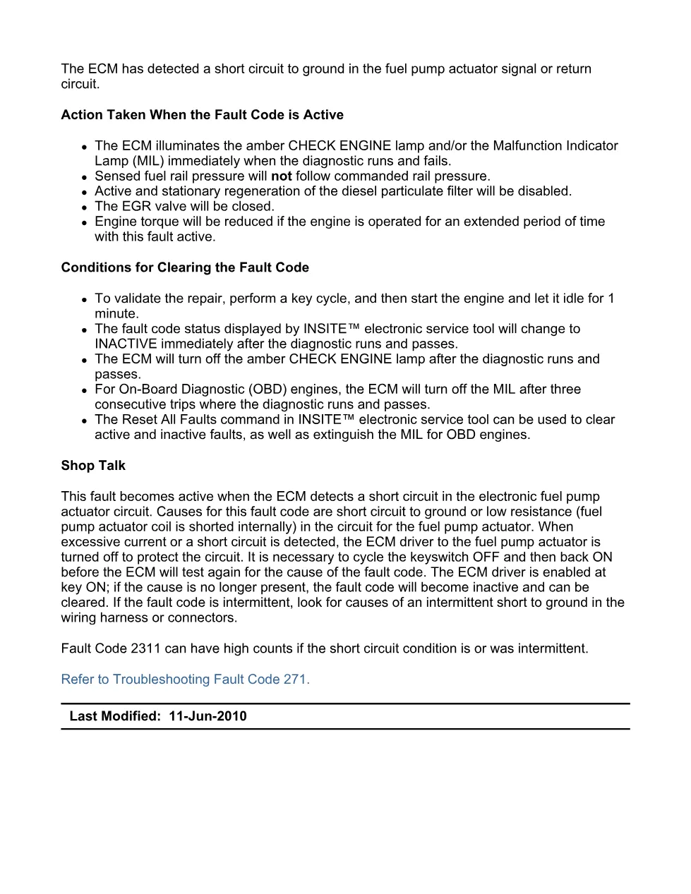 Cummins fault code 271 manual — Engine Fuel Pump Pressurizing - preview page 2 of 6