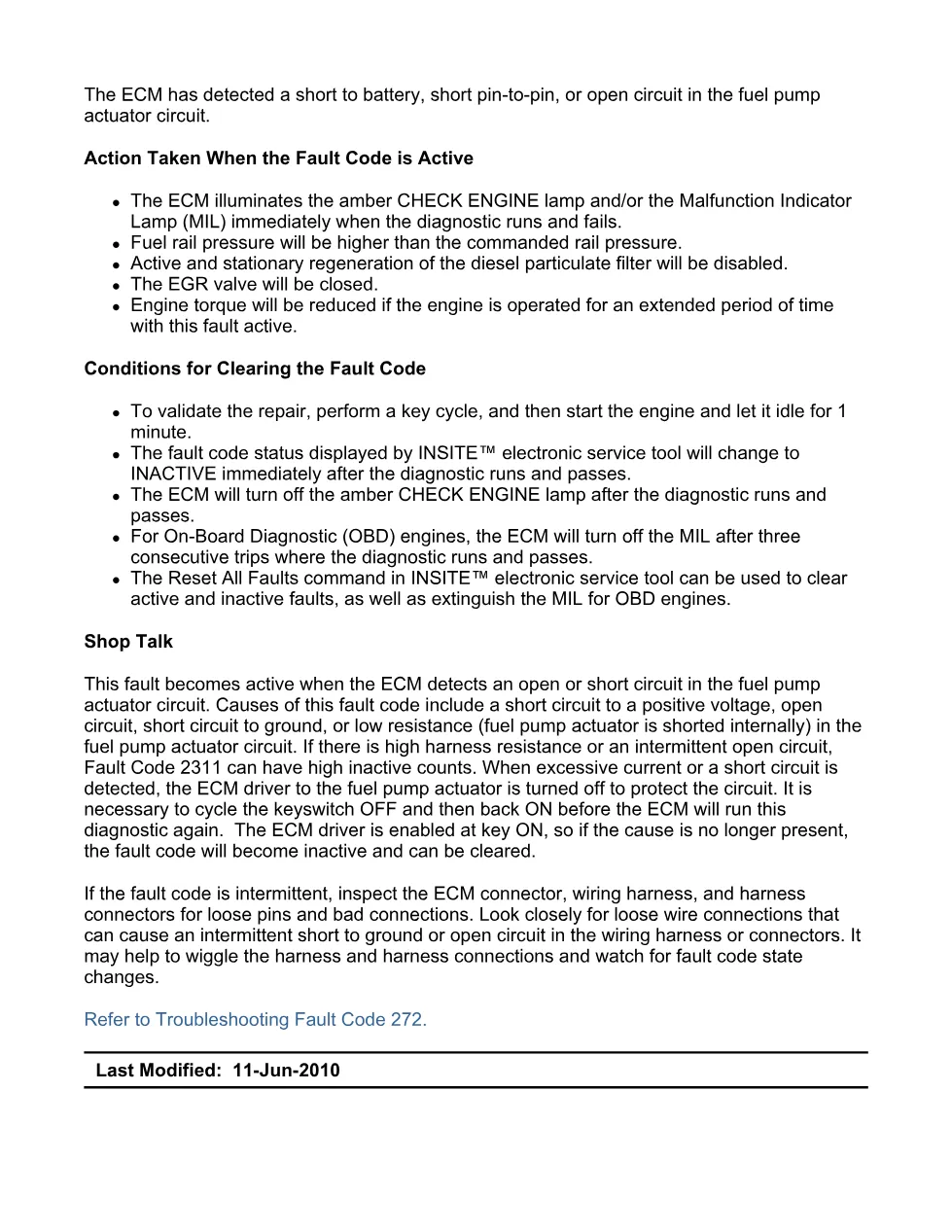 Cummins fault code 272 manual — Engine Fuel Pump Pressurizing - preview page 2 of 6