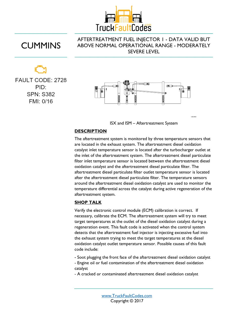 Cummins fault code 2728 — aftertreatment fuel injector 1 – Guide - preview page 1 of 4