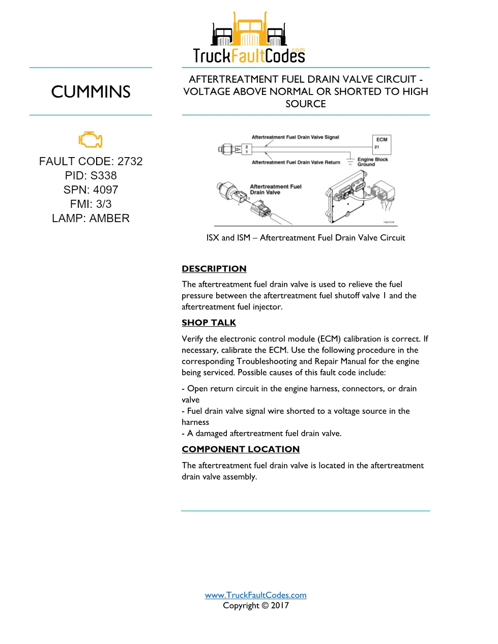 Cummins fault code 2732 — ISM CM871 (2007-09) DTC manual — SPN - preview page 1 of 6