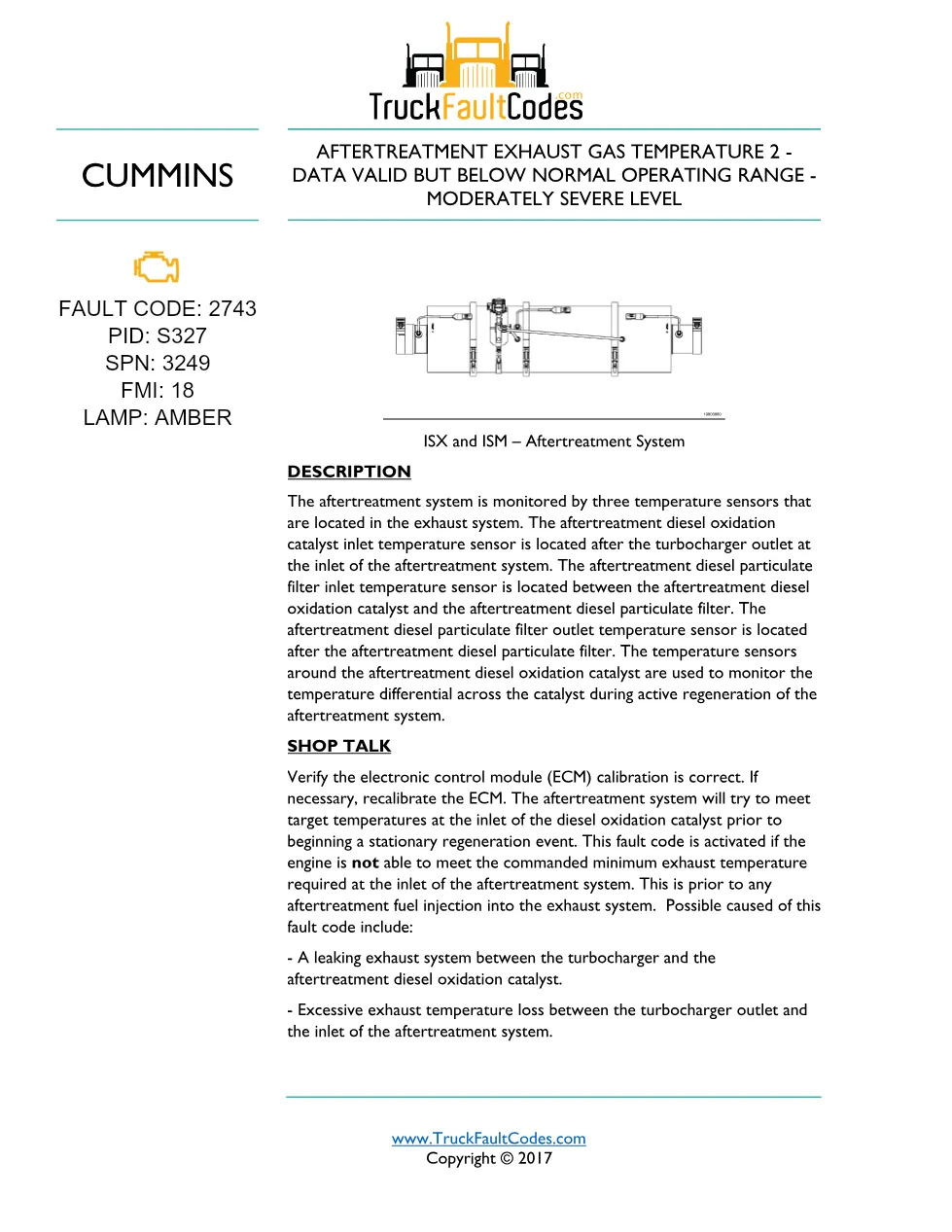 Cummins fault code 2743 — exhaust gas temperature 2 severe - preview page 1 of 3