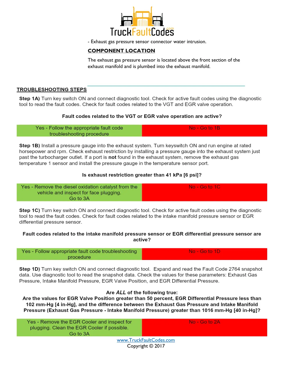 Cummins fault code 2764 — exhaust gas pressure high — Cummins ISM - preview page 2 of 3