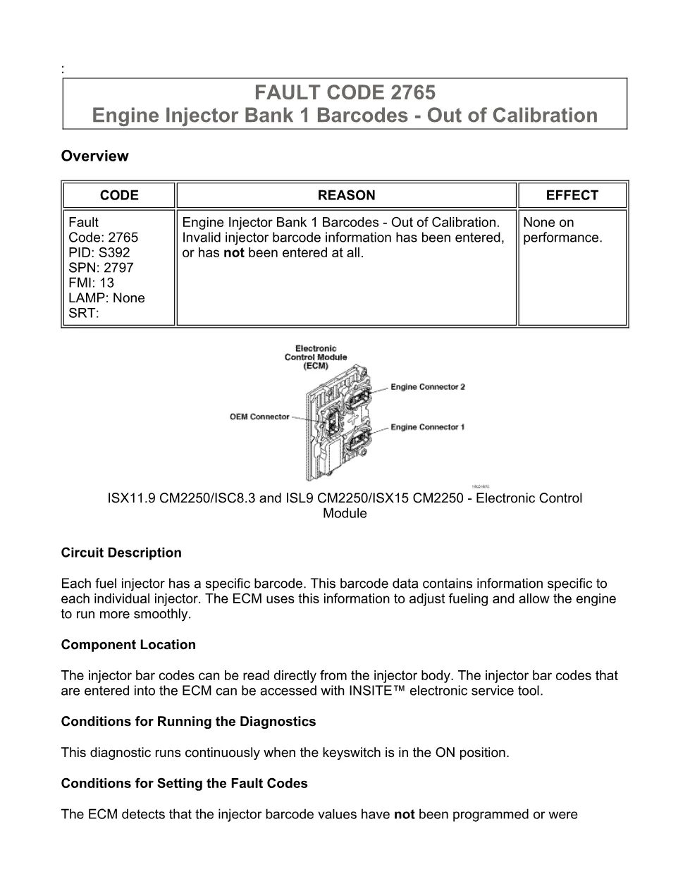 Cummins fault code 2765 — Engine Injector Bank 1 Barcodes, SPN - preview page 1 of 6