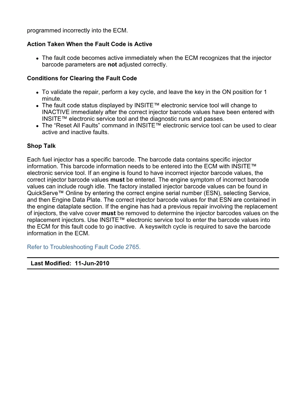 Cummins fault code 2765 — Engine Injector Bank 1 Barcodes, SPN - preview page 2 of 6