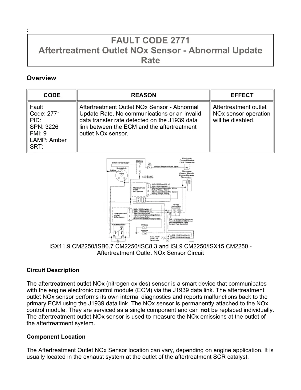 Cummins fault code 2771 — Aftertreatment Outlet NOx Sensor, SPN - preview page 1 of 6