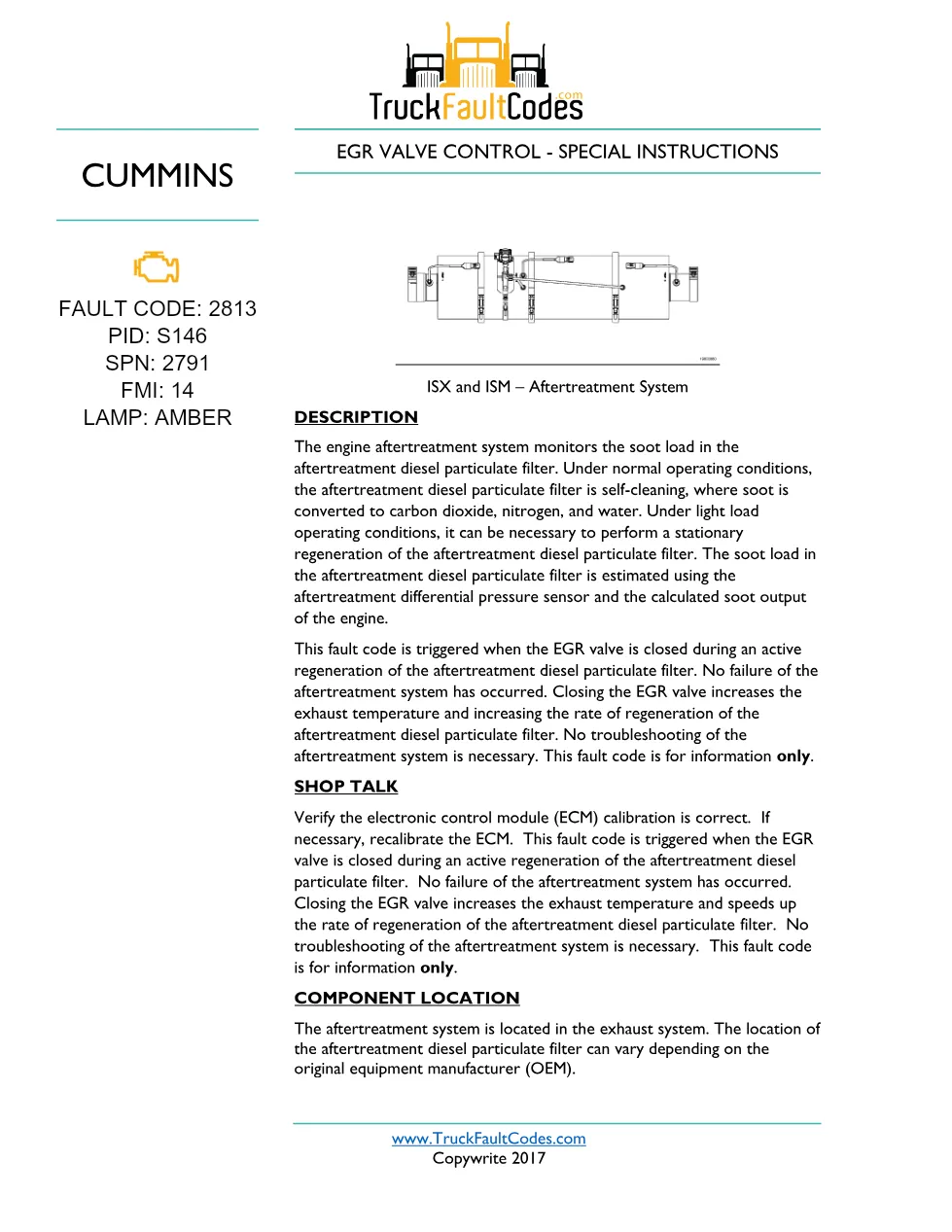 Cummins fault code 2813 — EGR valve control regeneration – Guide - preview page 1 of 2