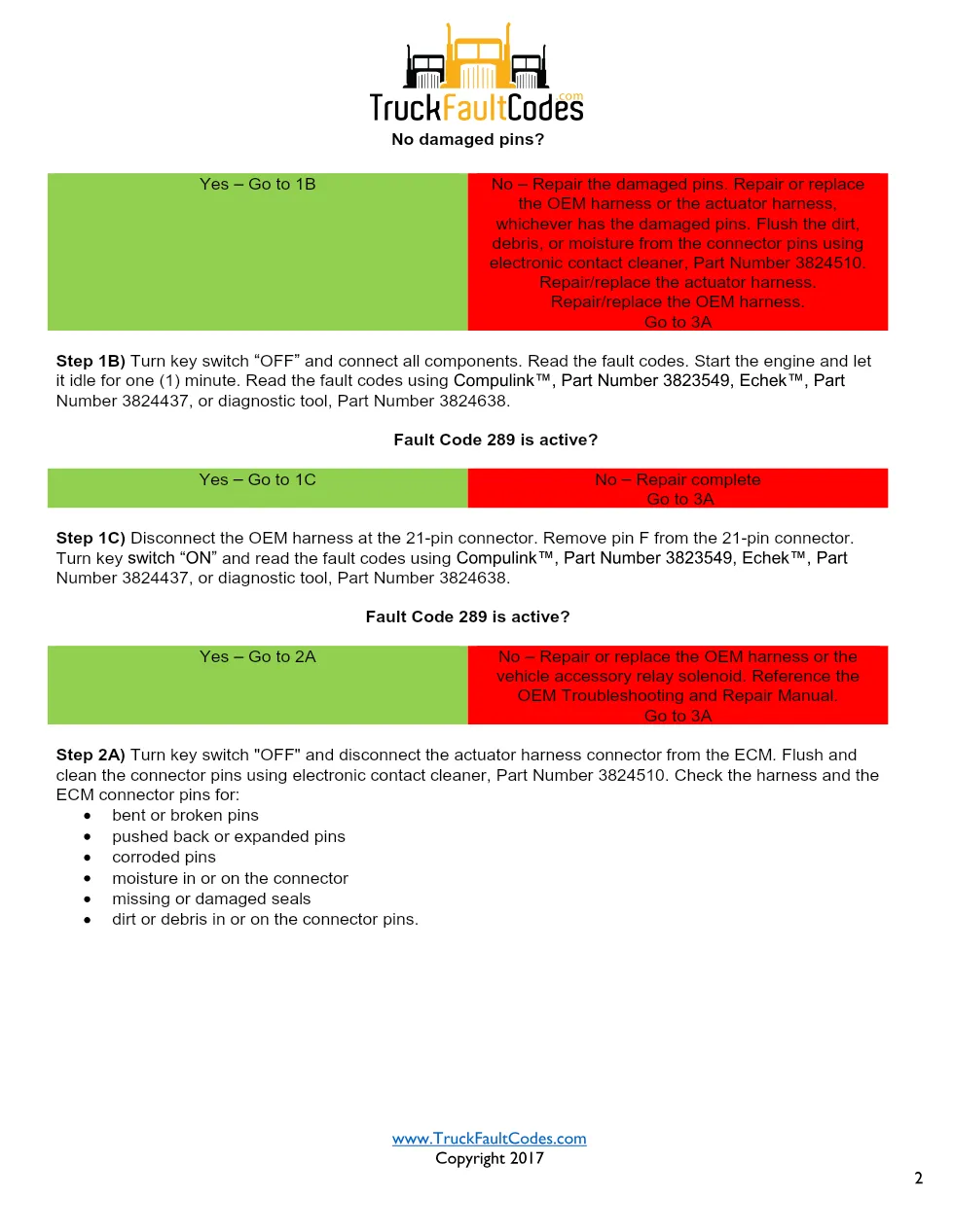 Cummins fault code 289 accessory shutdown driver troubleshooting - preview page 2 of 4