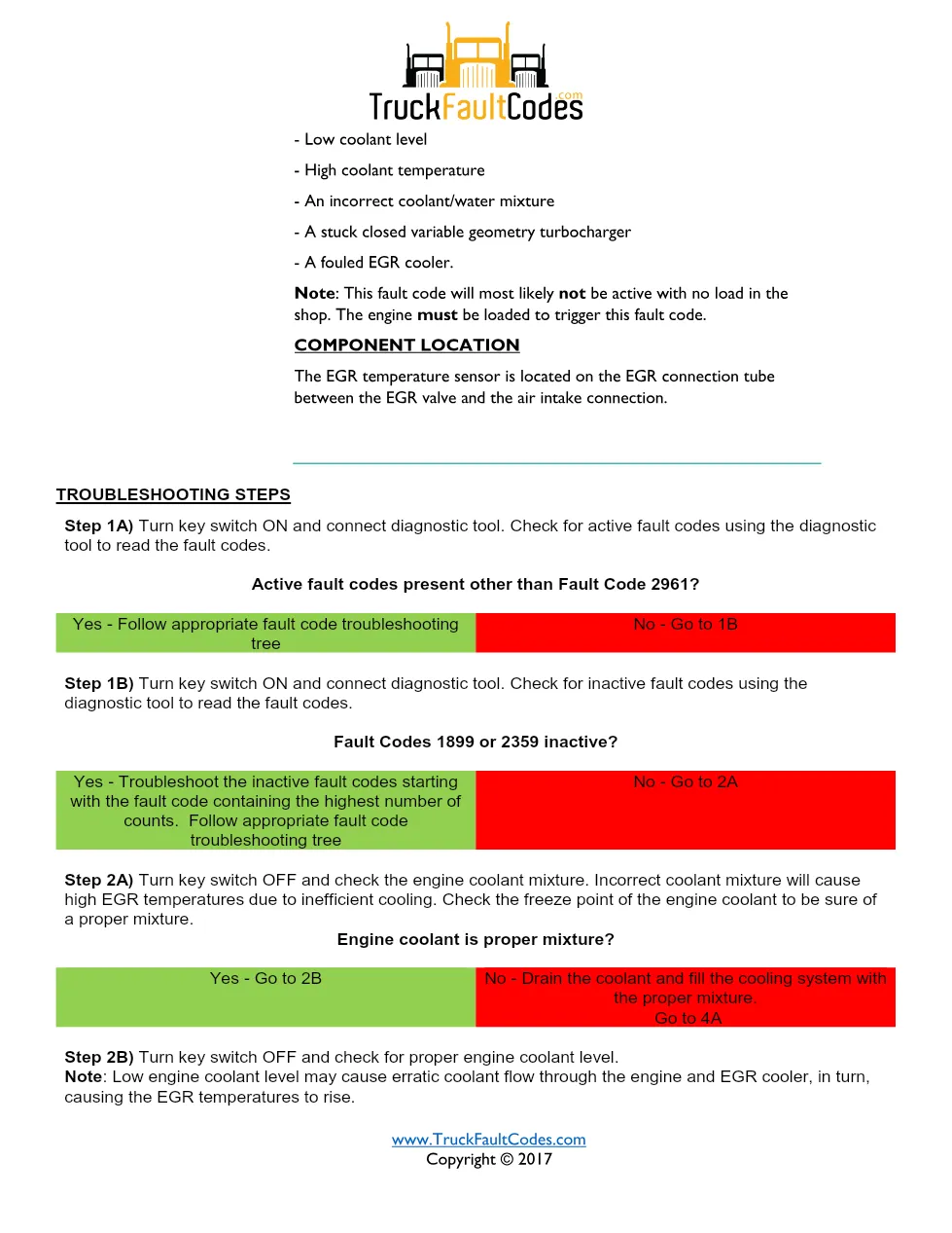 Cummins fault code 2961 — EGR temperature least severe — Cummins - preview page 2 of 3
