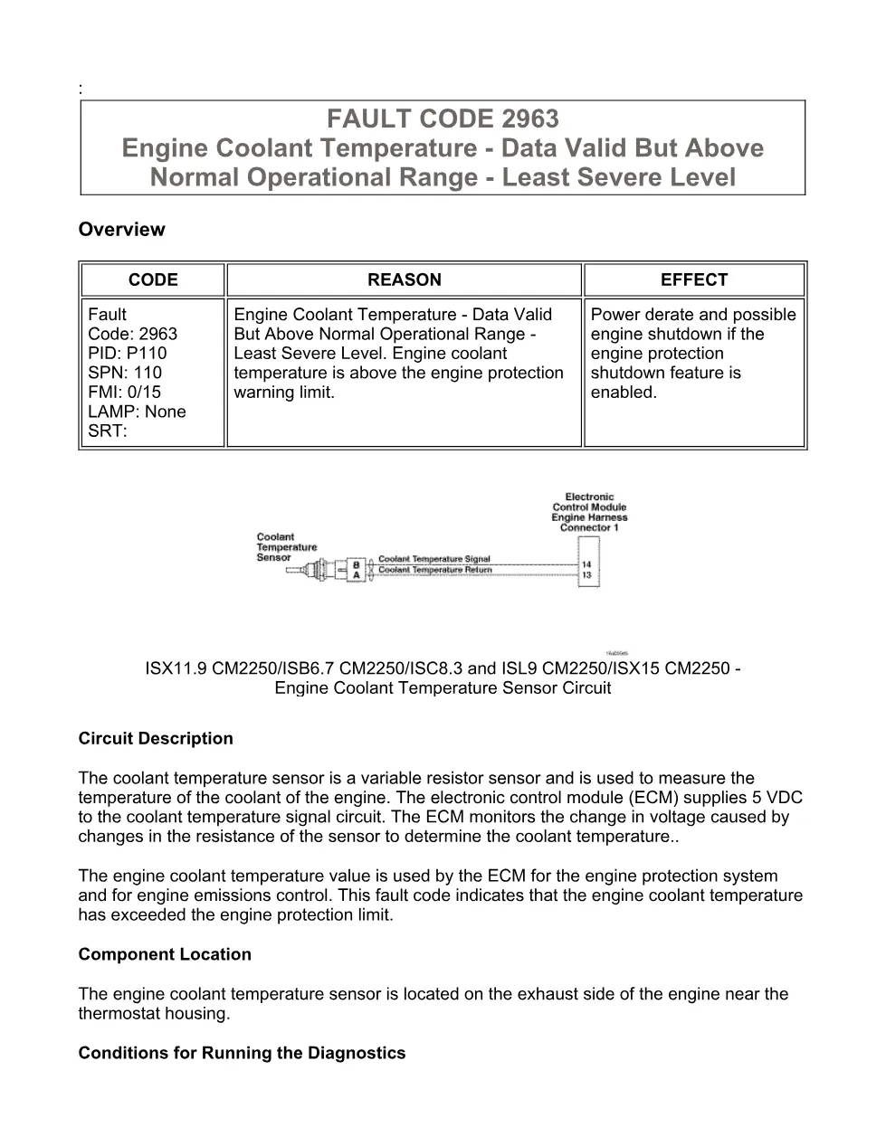 Cummins fault code 2963 — ISX11.9 CM2250 Engine Coolant – Service - preview page 1 of 6