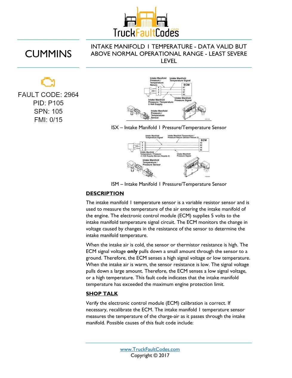 Cummins fault code 2964 — intake manifold temperature high - preview page 1 of 2
