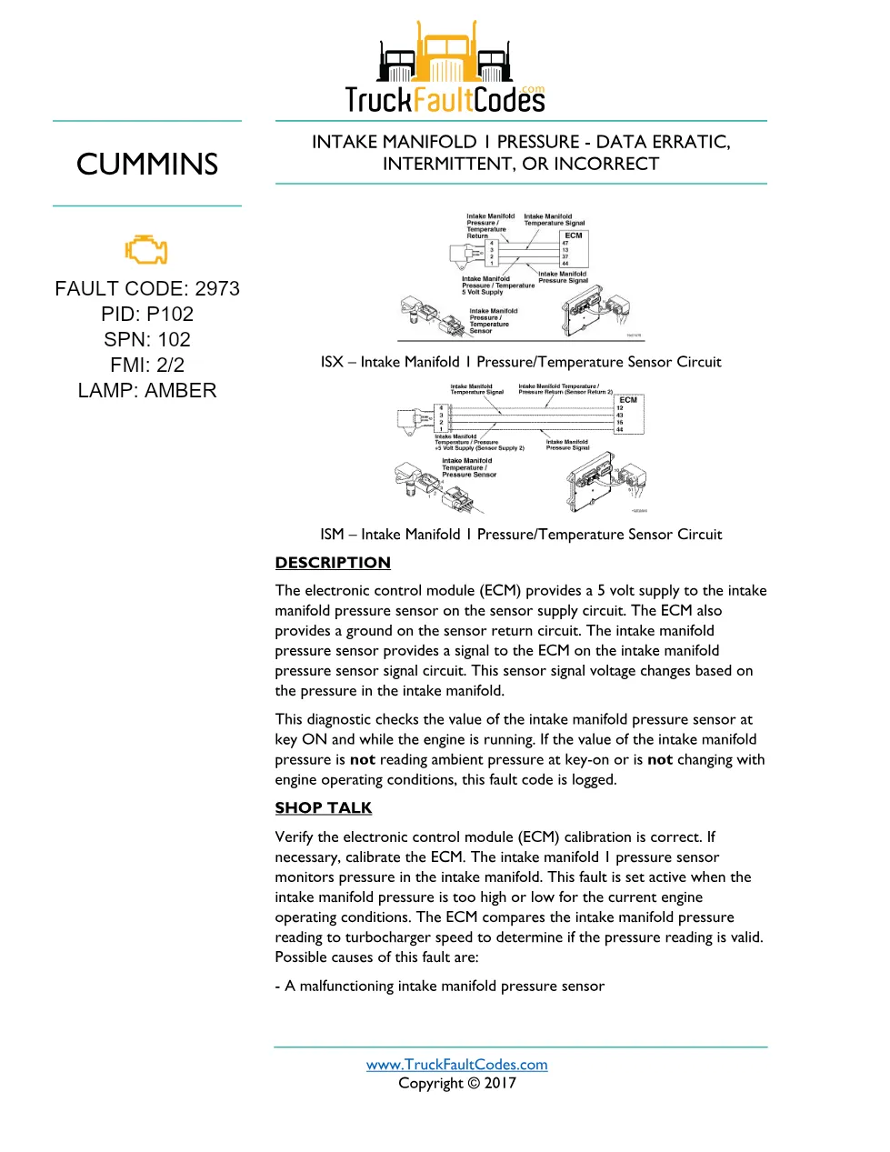 Cummins fault code 2973 — intake manifold pressure sensor – Guide - preview page 1 of 6