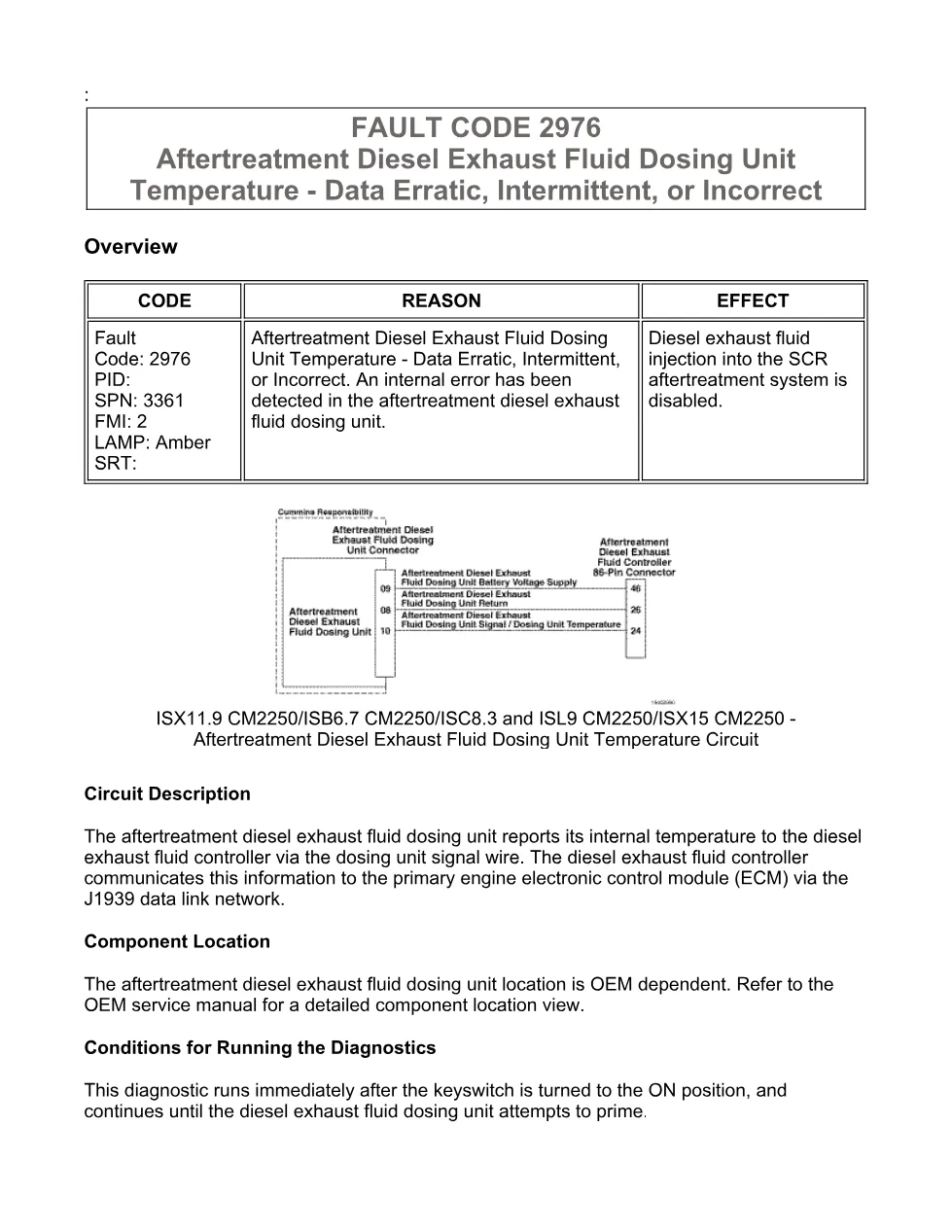 Cummins fault code 2976 — ISX11.9 CM2250 troubleshooting PDF, 11 - preview page 1 of 6