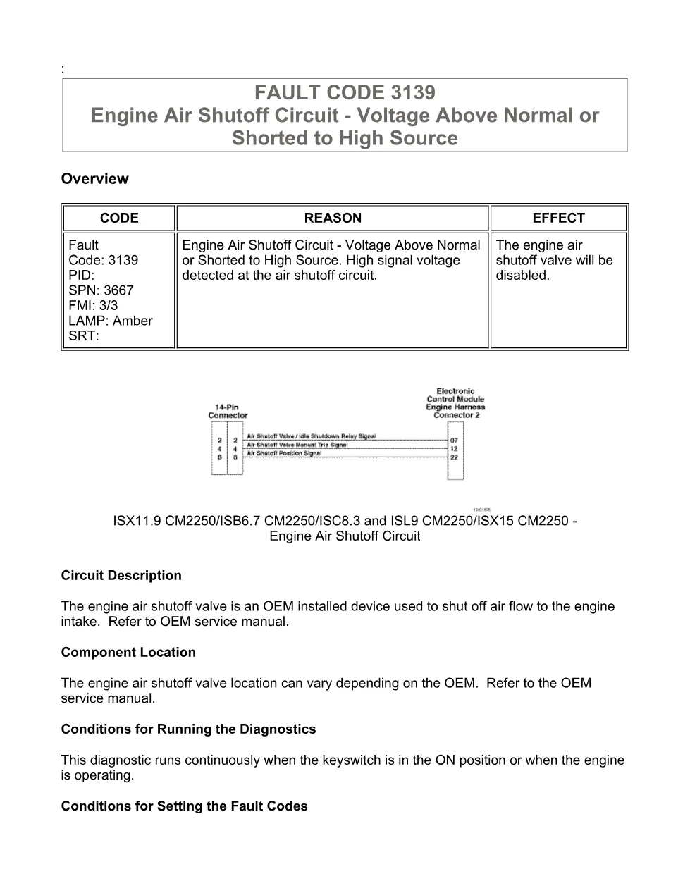 Cummins fault code 3139 — ISX11.9 CM2250 Engine Air Shutoff - preview page 1 of 6