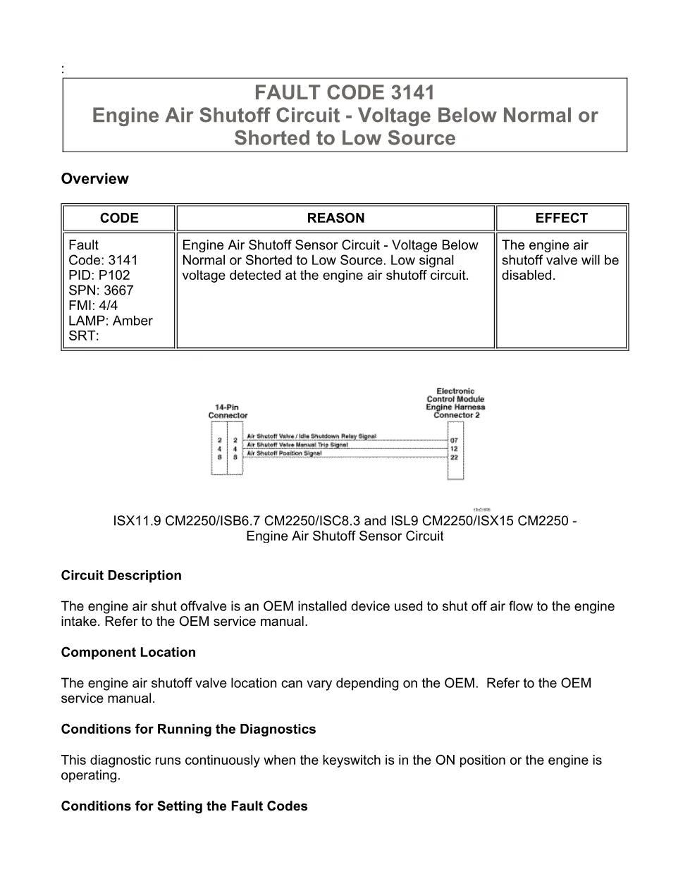 Cummins fault code 3141 — ISX11.9 CM2250 Engine Air Shutoff - preview page 1 of 6