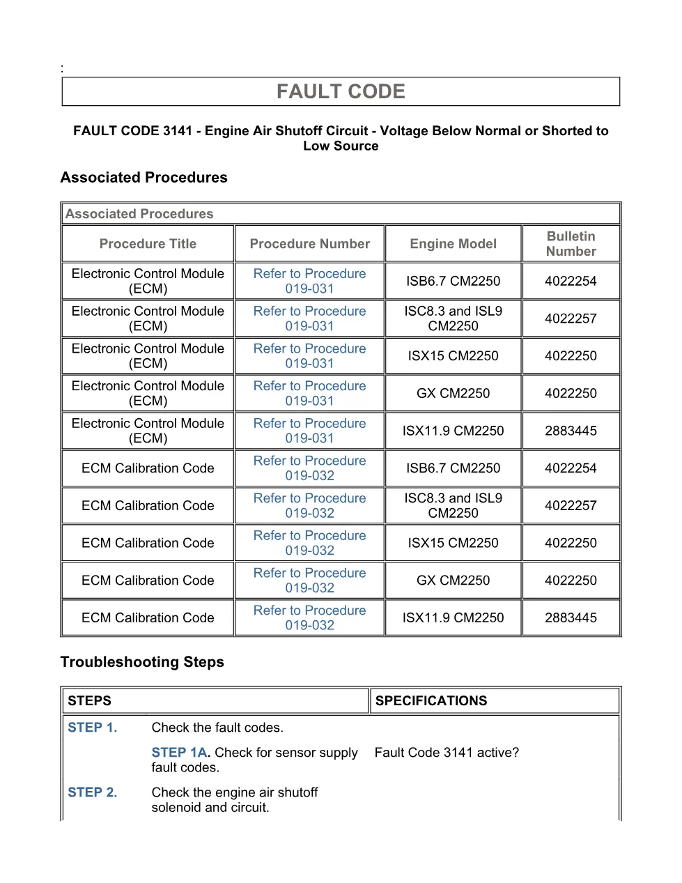Cummins fault code 3141 — ISX11.9 CM2250 Engine Air Shutoff - page 3 is available after signing in