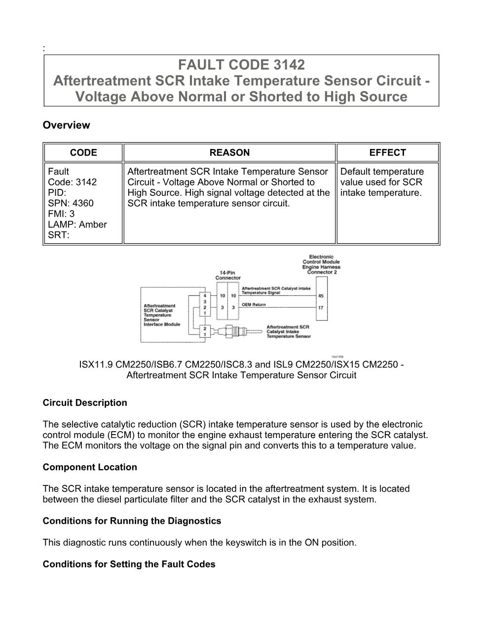 Cummins fault code 3142 — ISX11.9 CM2250 Aftertreatment SCR - preview page 1 of 6