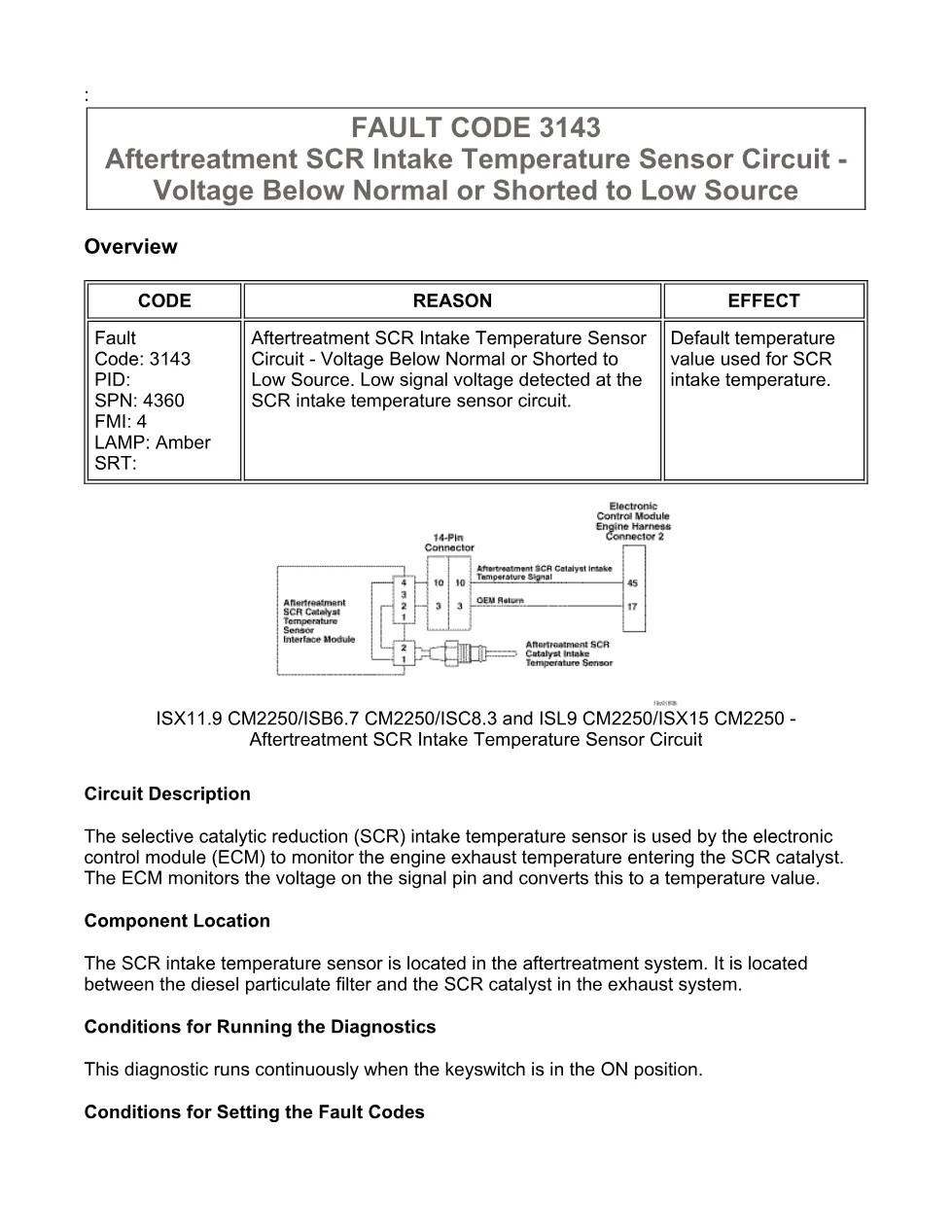 Cummins fault code 3143 — ISX11.9 CM2250 Aftertreatment SCR - preview page 1 of 6