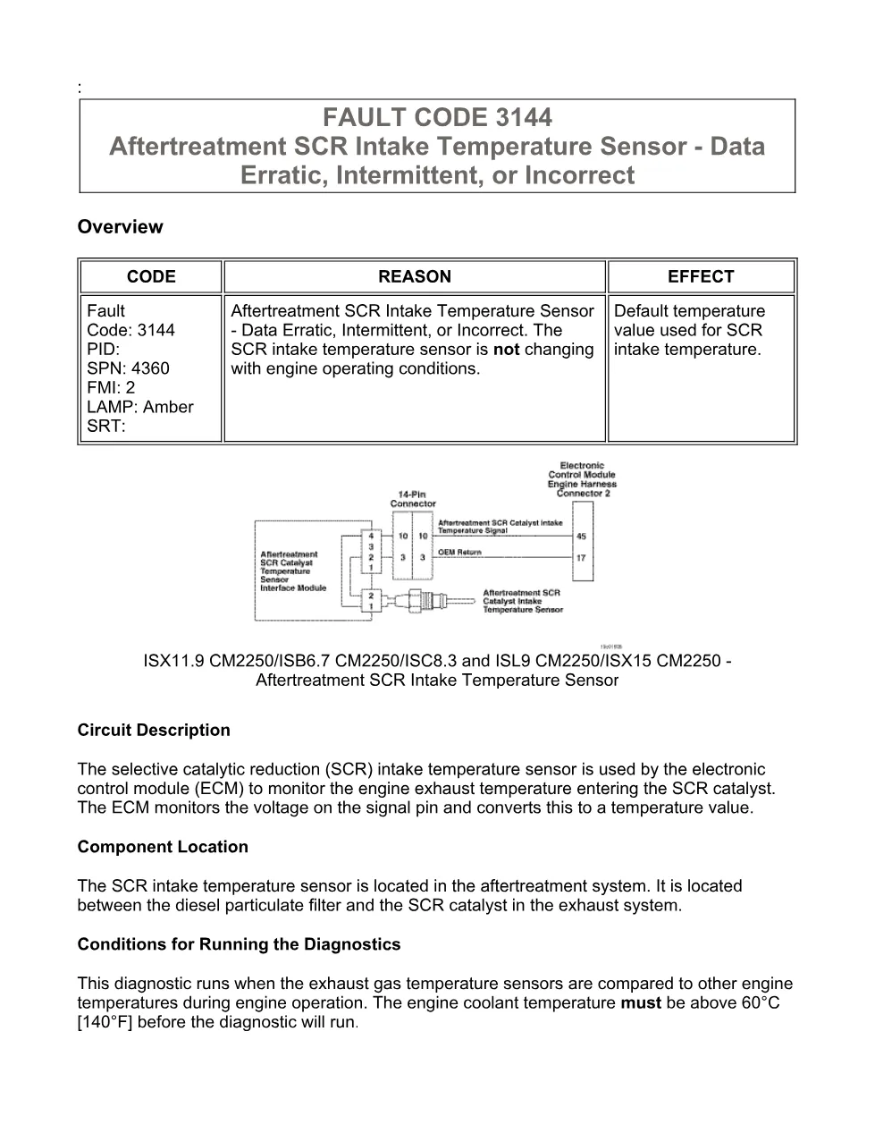 Cummins fault code 3144 — ISX11.9 CM2250 Aftertreatment SCR - preview page 1 of 6