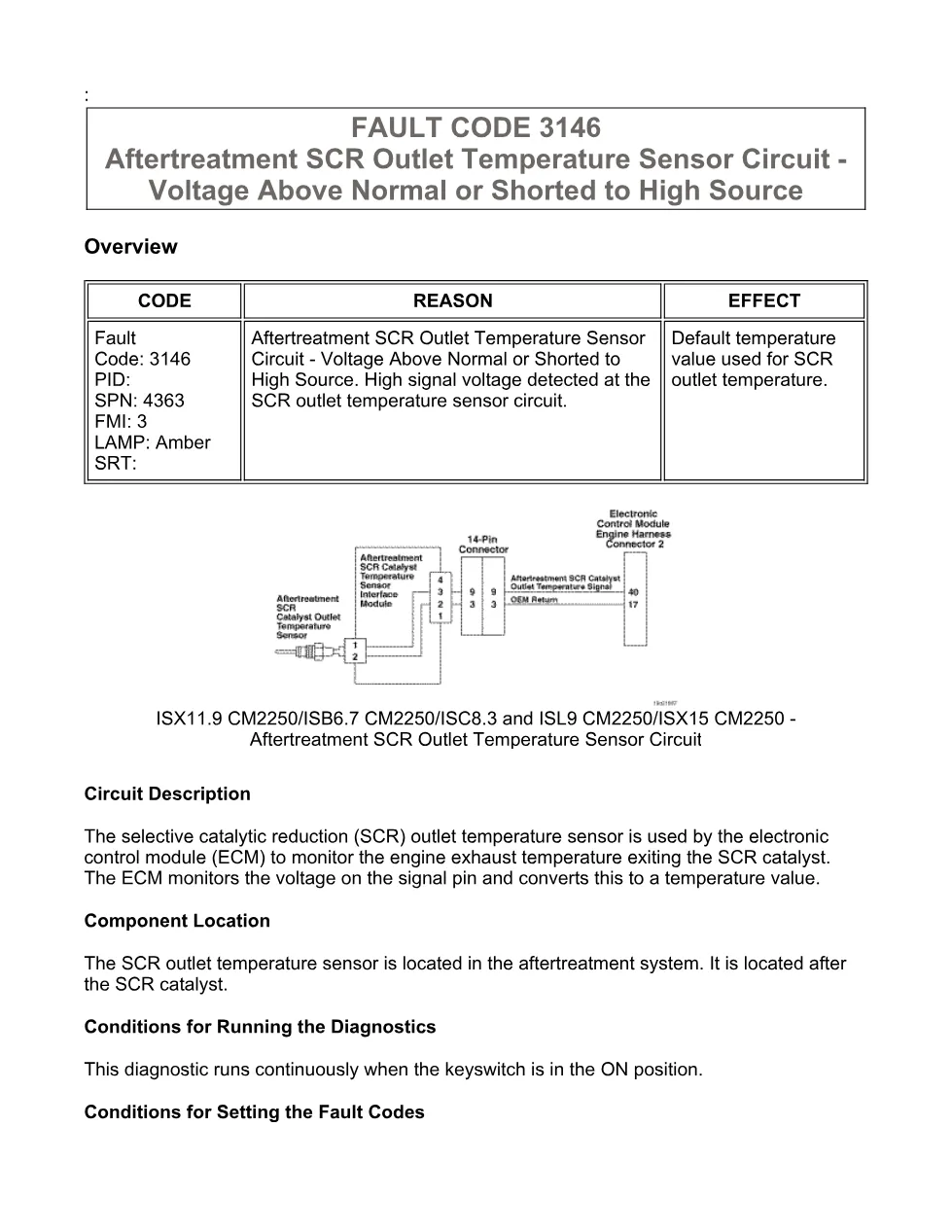 Cummins fault code 3146 — ISX11.9 CM2250 Aftertreatment SCR - preview page 1 of 6