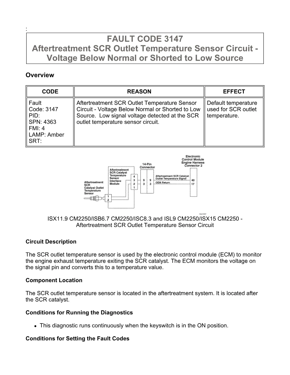Cummins fault code 3147 – SCR outlet temp sensor low voltage - preview page 1 of 6