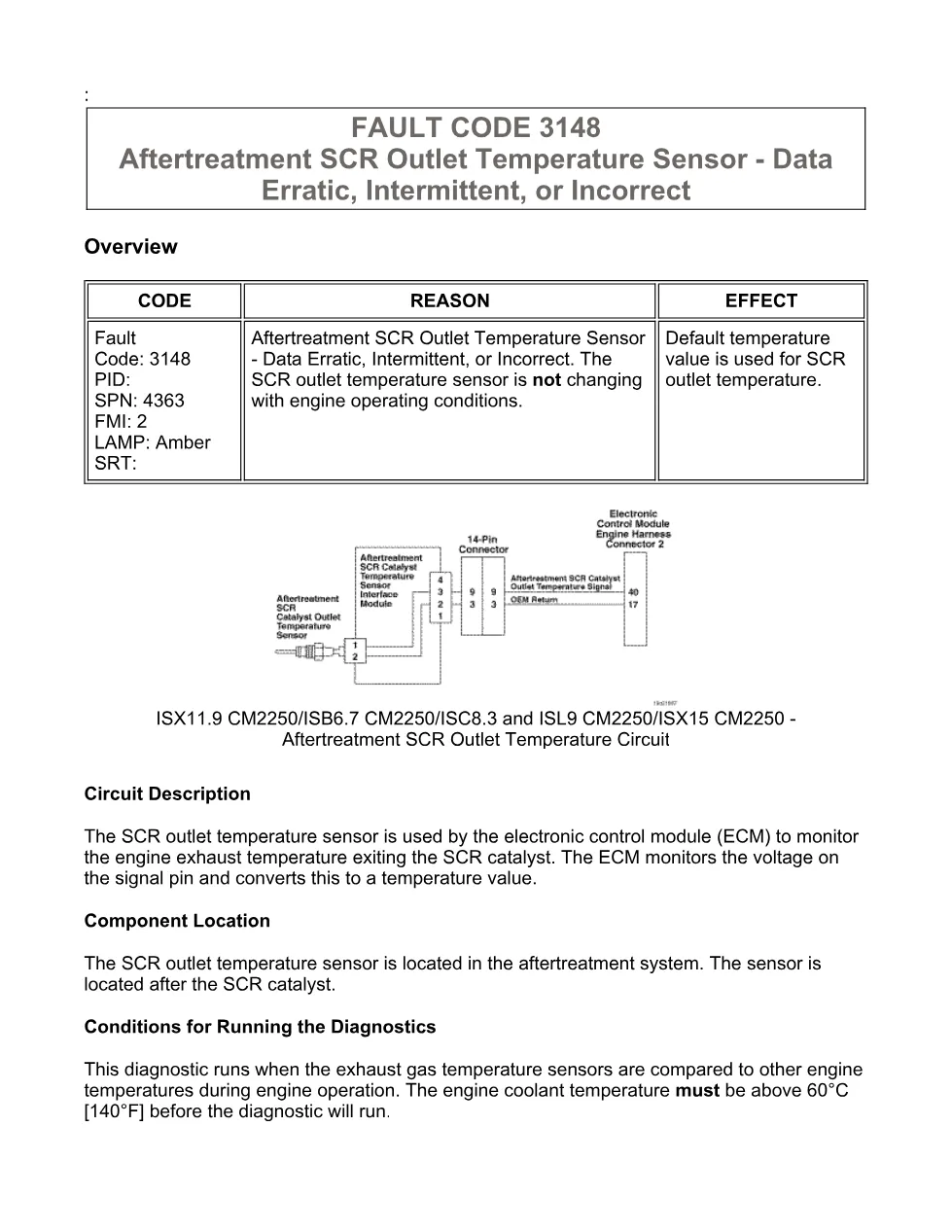 Cummins fault code 3148 – SCR outlet temp sensor erratic – Guide - preview page 1 of 6