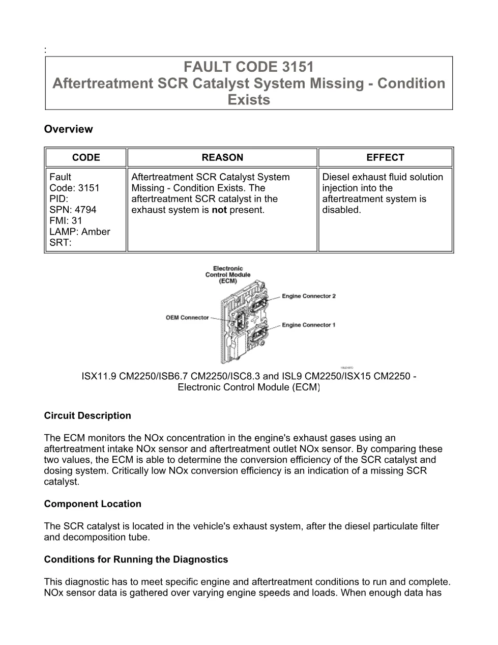 Cummins fault code 3151 — ISX11.9 CM2250 Electronic Control - preview page 1 of 6