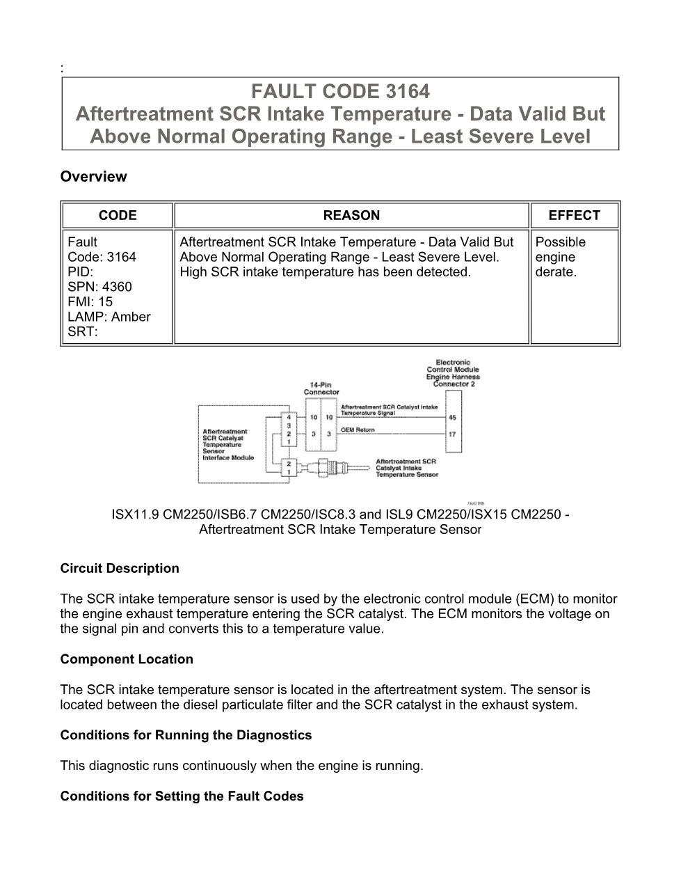 Cummins fault code 3164 — ISX11.9 CM2250 Aftertreatment SCR - preview page 1 of 6