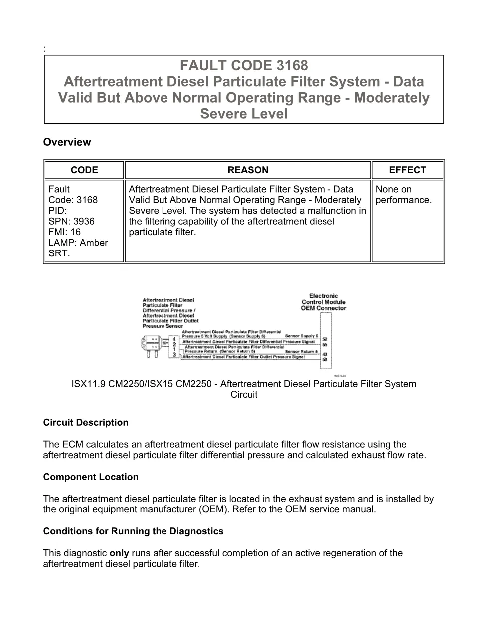 Cummins fault code 3168 – DPF flow resistance high – Official - preview page 1 of 6