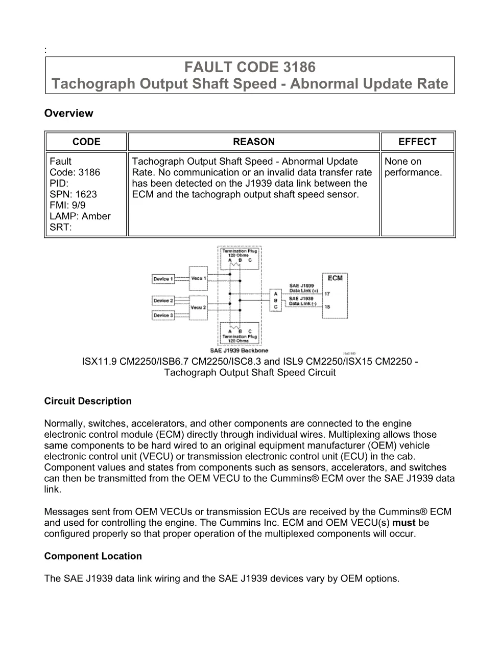Cummins fault code 3186 — ISX11.9 CM2250 Tachograph Output Shaft - preview page 1 of 6