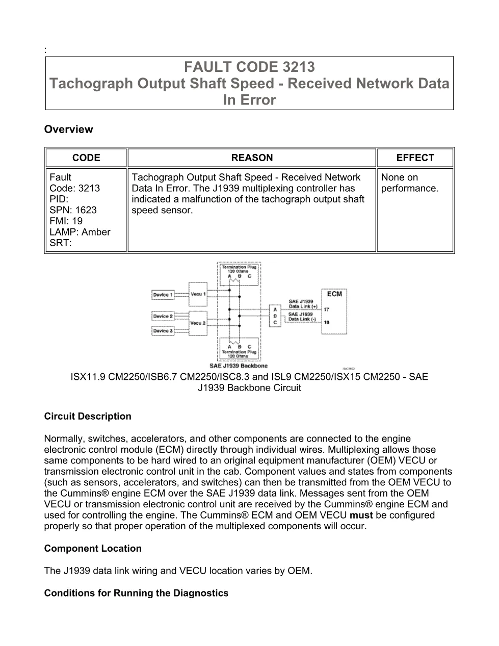 Cummins fault code 3213 – tachograph output shaft speed – Service - preview page 1 of 6