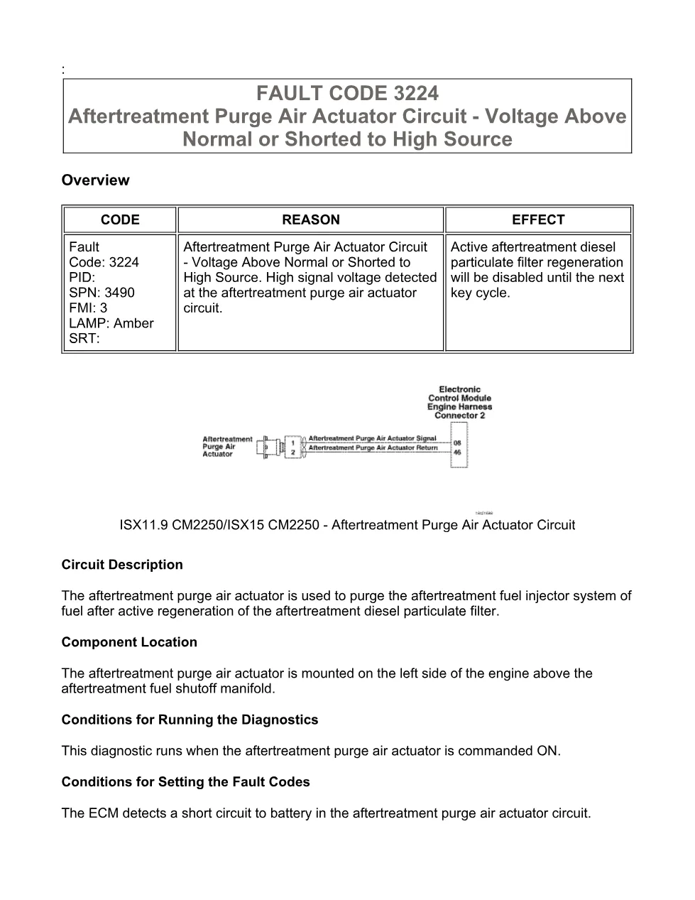 Cummins fault code 3224 – purge air actuator high voltage – Guide - preview page 1 of 6