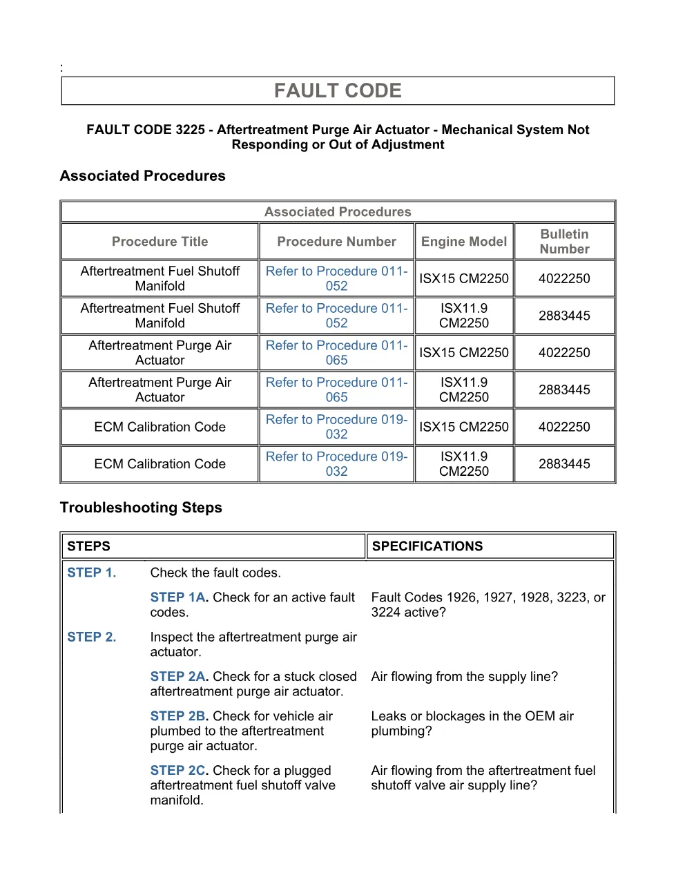 Cummins fault code 3225 – purge air actuator performance – Guide - page 3 is available after signing in