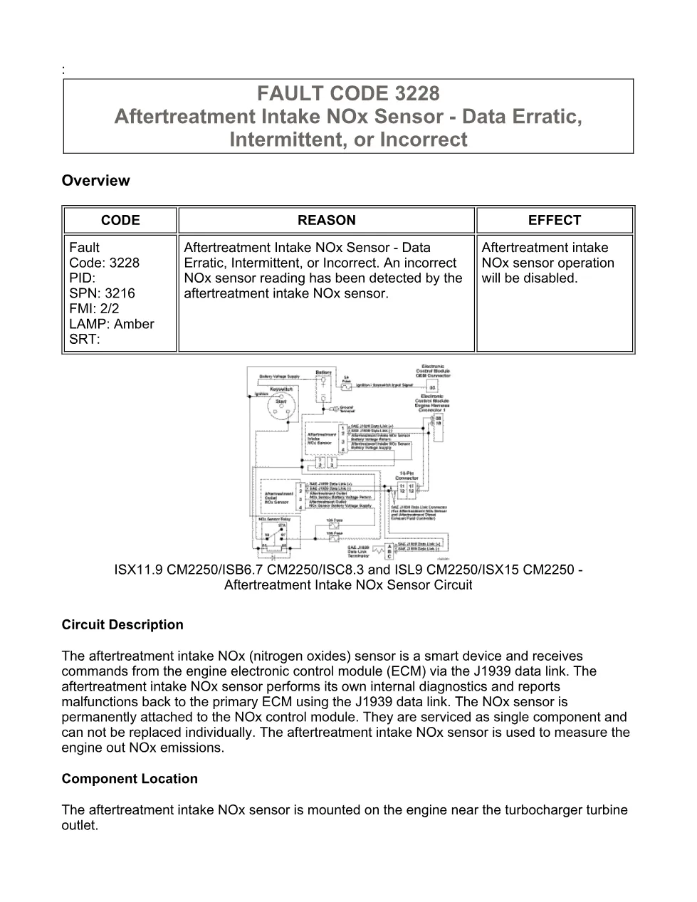 Cummins fault code 3228 – intake NOx sensor erratic – Official - preview page 1 of 6