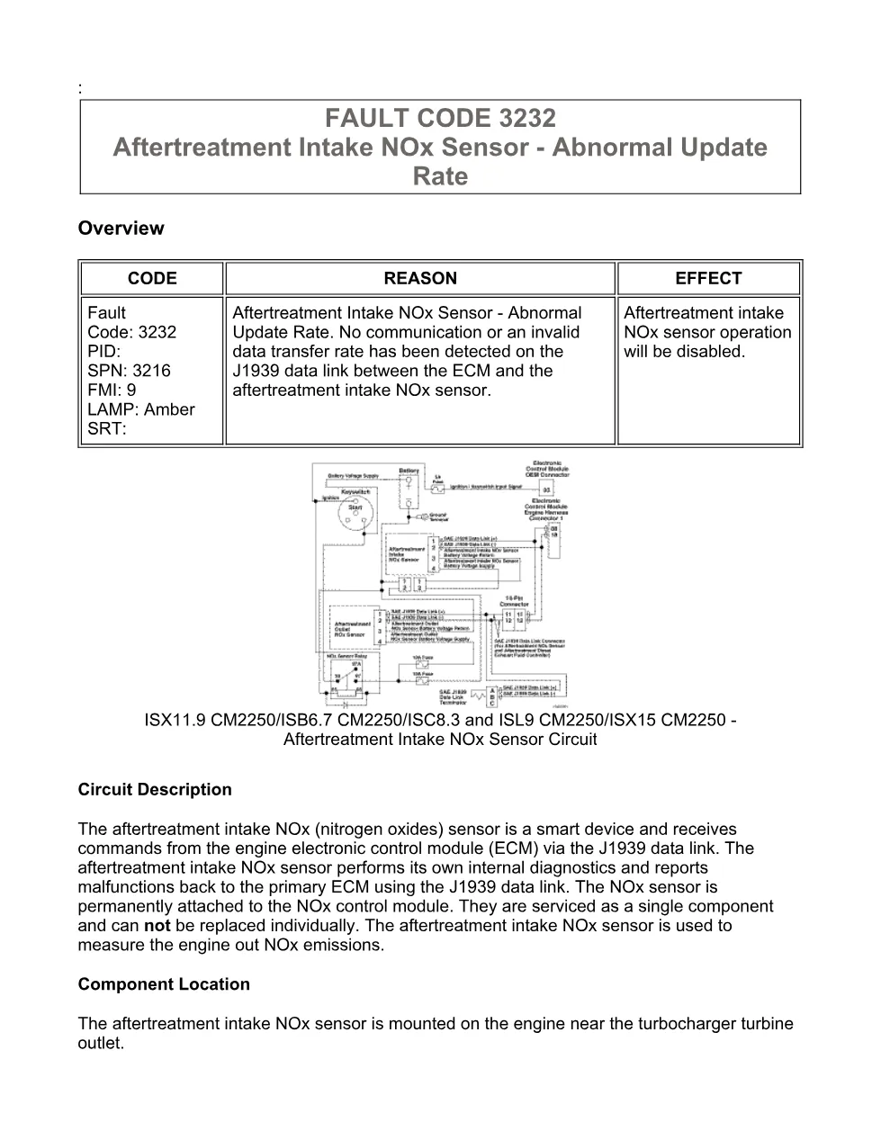 Cummins fault code 3232 – intake NOx sensor update rate – Service - preview page 1 of 6