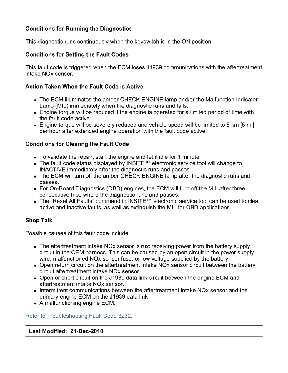 Cummins fault code 3232 – intake NOx sensor update rate – Service - preview page 2 of 6